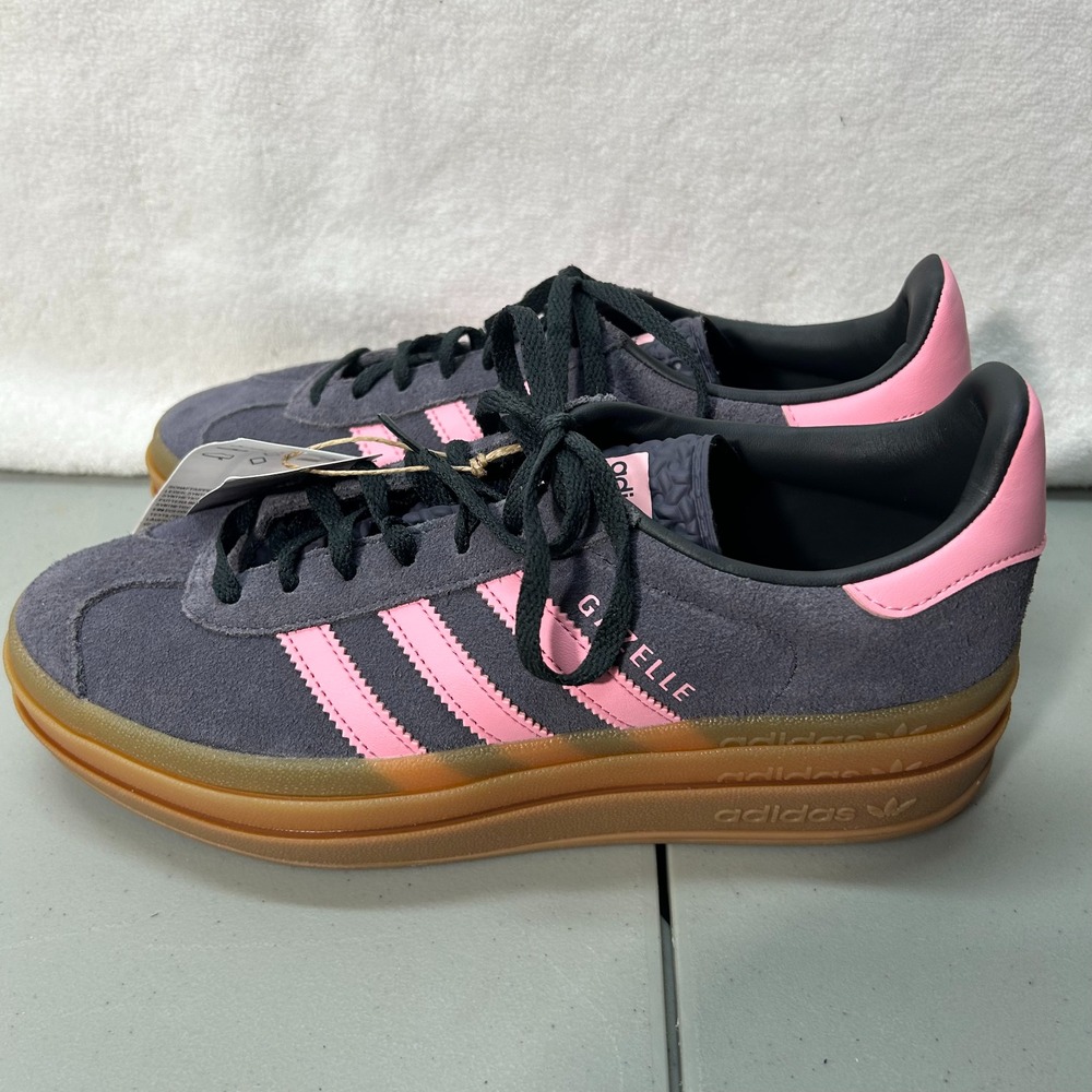 Adidas Girls Size 6.5 Gray Pink Gum Gazelle Bold Platform Shoes